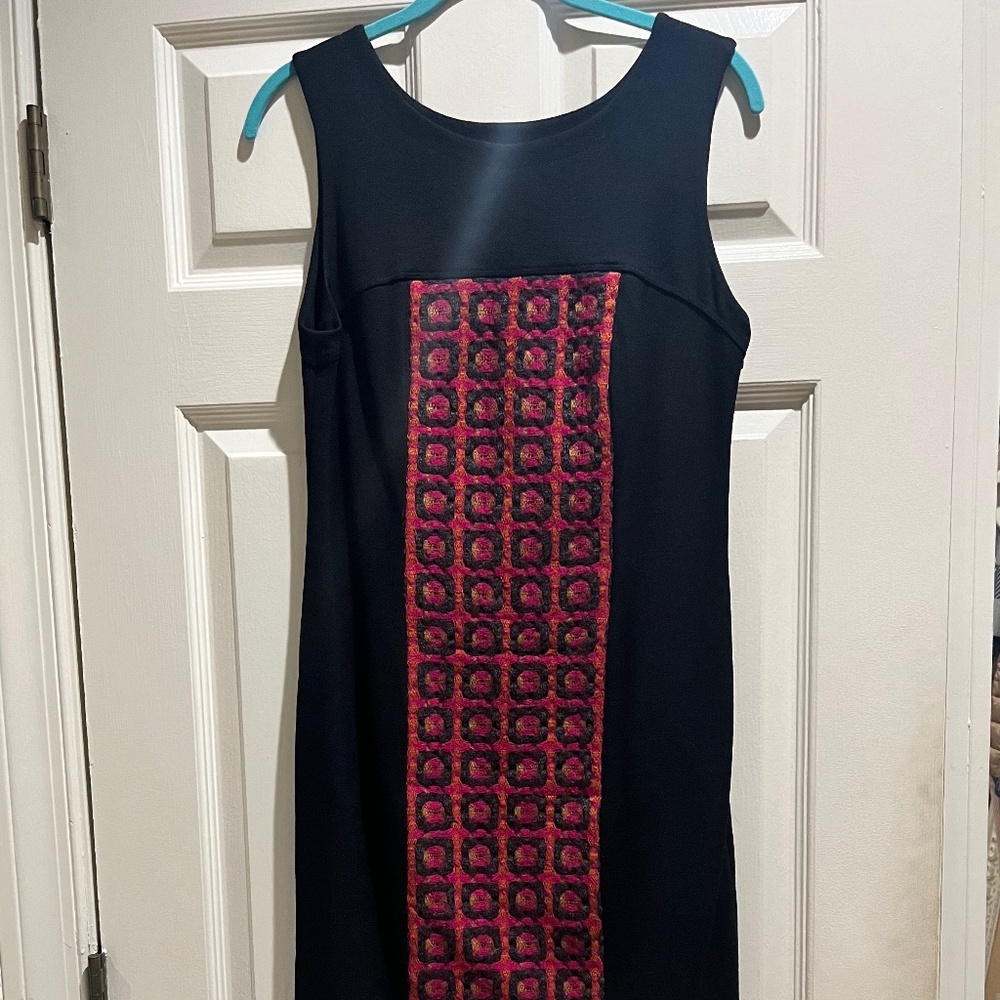 Yoana Baraschi Black Tile Pattern Tweed Front Panel Sheath Dress Size 6